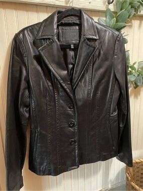 Avanti Black Leather Tailored Blazer Jacket